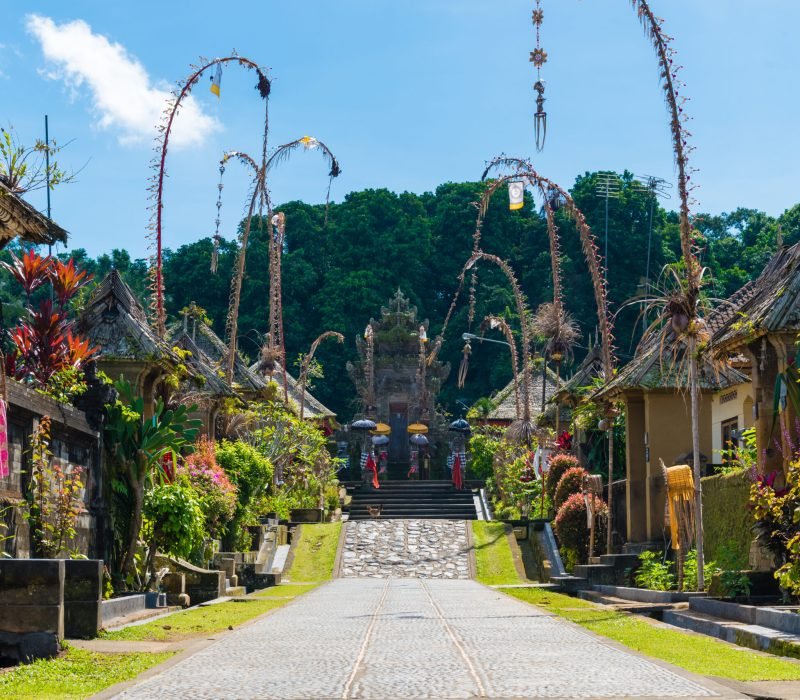 Bali, Indonesia - May 9, 2017 : Penglipuran village, best known for its well-preserved culture and village layout with traditional houses in Bali, Indonesia