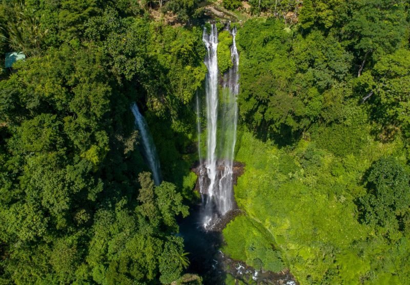 Waterfall,In,Green,Rainforest.,Breathtaking,Aerial,View,Of,Triple,Waterfall