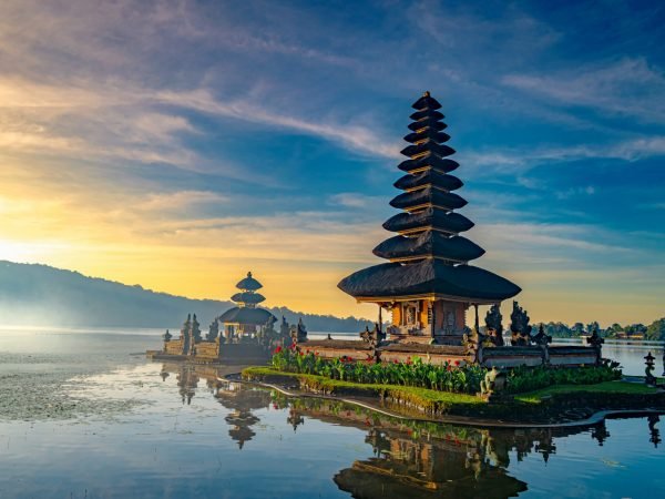 Ulun Danu Beratan temple at the edge of Lake Bratan, Bali, Indonesia