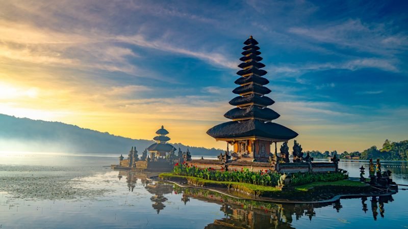 Ulun Danu Beratan temple at the edge of Lake Bratan, Bali, Indonesia