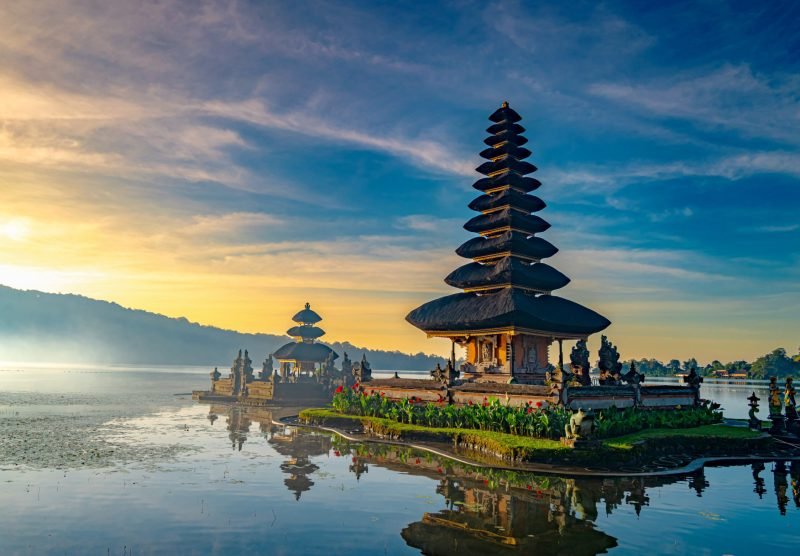 Ulun Danu Beratan temple at the edge of Lake Bratan, Bali, Indonesia