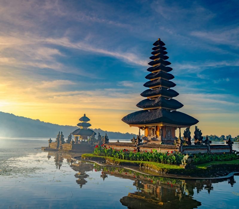 Ulun Danu Beratan temple at the edge of Lake Bratan, Bali, Indonesia