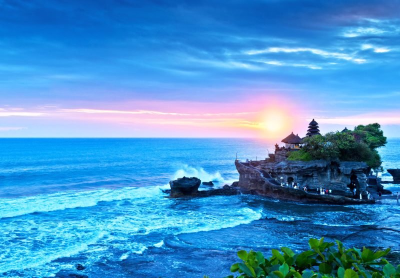 Beautiful Tanah Lot Hindu temple in Bali at sunset